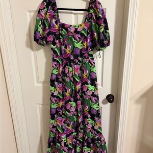 Express Purple and Green Floral Maxi Dress